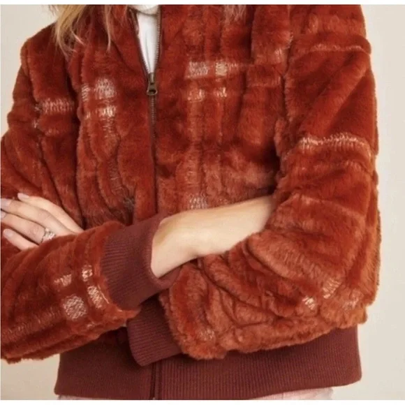 Anthropologie Plaid Teddy Fuzzy Bomber Jacket Size XS - Picture 3 of 14